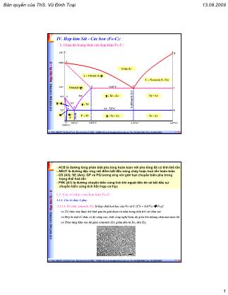 Bài giảng Cơ khí đại cương - Chương 3: Hợp kim Sắt - Cacbon - Vũ Đình Toại