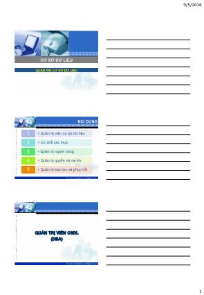 Bài giảng Cơ sở dữ liệu - Chương 9: Quản trị cơ sở dữ liệu