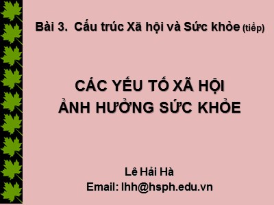 Bài giảng Công tác xã hội trong lĩnh vực y tế cộng đồng - Bài 3: Cấu trúc xã hội các yếu tố xã hội quyết định sức khoẻ (Tiếp theo)