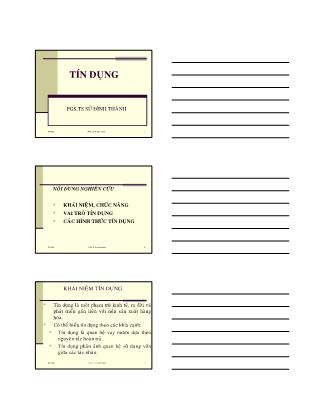 Bài giảng Đại cương tiền tệ - Chương 3: Tín dụng - Sử Đình Thành