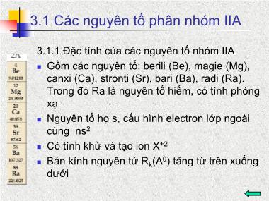 Bài giảng Hóa vô cơ - Chương 3: Các nguyên tố phân nhóm IIA
