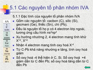 Bài giảng Hóa vô cơ - Chương 5: Các nguyên tố phân nhóm IVA