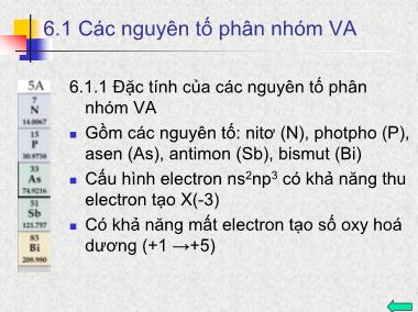 Bài giảng Hóa vô cơ - Chương 6: Các nguyên tố phân nhóm VA