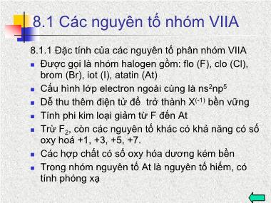 Bài giảng Hóa vô cơ - Chương 8: Các nguyên tố nhóm VIIA