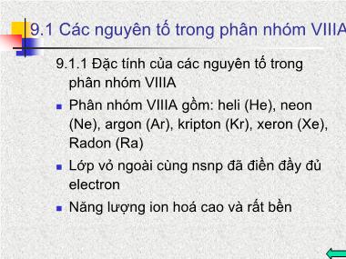 Bài giảng Hóa vô cơ - Chương 9: Các nguyên tố trong phân nhóm VIIIA