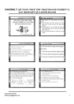 Bài giảng Kế toán tài chính doanh nghiệp - Chương 7: Kế toán thuế thu nhập doanh nghiệp và xác định kết quả kinh doanh - Nguyễn Quốc Nhất