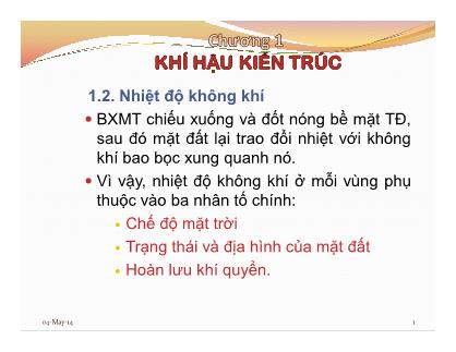 Bài giảng Khí hậu kiến trúc - Chương 1: Khí hậu kiến trúc