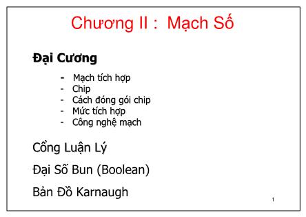Bài giảng Kiến trúc máy tính - Chương II: Mạch số