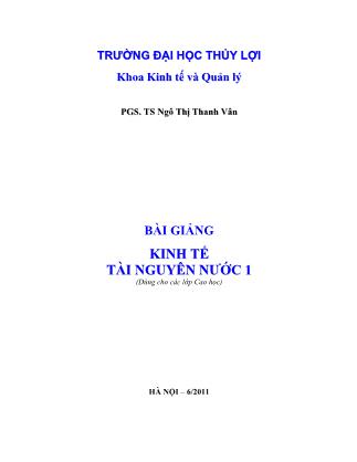 Bài giảng Kinh tế tài nguyên nước 1