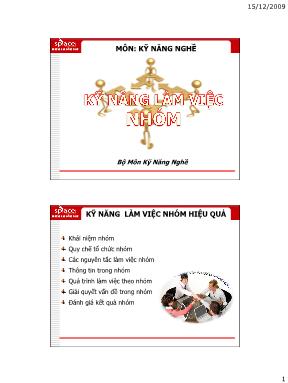 Bài giảng Kỹ năng nghề - Chương 2: Kỹ năng làm việc nhóm