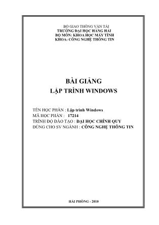 Bài giảng Lập trình Windows (Bản mới nhất)