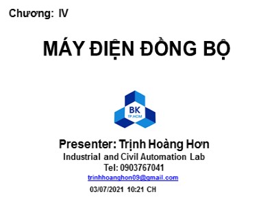 Bài giảng Máy điện đồng bộ - Chương IV: Máy điện đồng bộ - Trịnh Hoàng Hơn