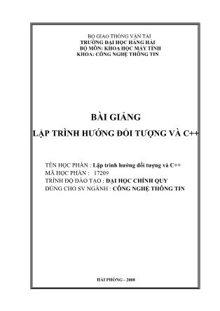 Bài giảng môn Lập trình hướng đối tượng và C++