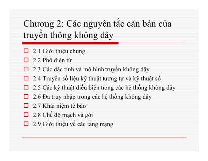 Bài giảng môn Mạng không dây và di động - Chương 2: Các nguyên tắc căn bản của truyền thông không dây