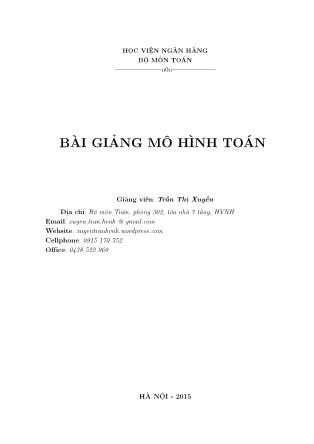 Bài giảng môn Mô hình toán - Trần Thị Xuyến