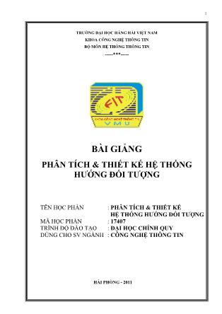 Bài giảng môn Phân tích và thiết kế hệ thống hướng đối tượng