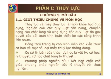 Bài giảng môn Thủy lực và máy thủy lực