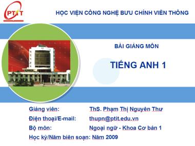 Bài giảng môn Tiếng Anh 1 - Phạm Thị Nguyên Thư