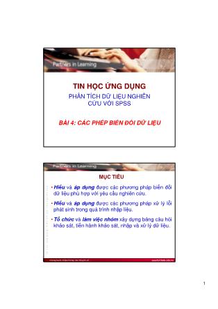 Bài giảng môn Tin học ứng dụng - Bài 4: Các phép biến đổi dữ liệu