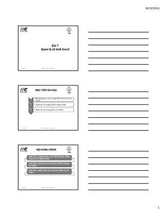 Bài giảng MOS Excel 2010 căn bản - Bài 7: Quản lý sổ tính Excel