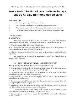 Bài giảng Một vài nguyên tắc về dinh dưỡng điều trị và chế độ ăn điều trị trong một số bệnh