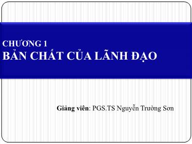 Bài giảng Nghệ thuật lãnh đạo - Chương 1: Bản chất của lãnh đạo - Nguyễn Trường Sơn