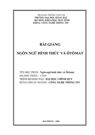Bài giảng Ngôn ngữ hình thức và Ôtômat