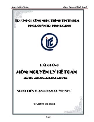 Bài giảng Nguyên lý kế toán - Phạm Quỳnh Như (Phần 1)