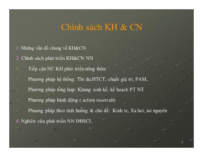 Bài giảng Phân tích chính sách nông nghiệp và phát triển nông thôn - Chương 10: Chính sách khoa học và công nghệ - Nguyễn Văn Sanh