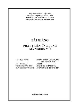 Bài giảng Phát triển ứng dụng mã nguồn mở (Phần 1)