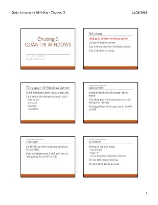 Bài giảng Quản trị mạng và hệ thống - Chương 3: Quản trị Windows - Trần Thị Dung