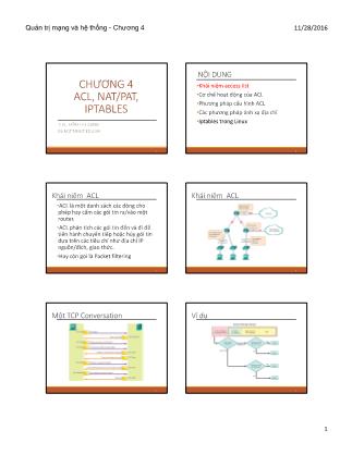 Bài giảng Quản trị mạng và hệ thống - Chương 4: ACL, NAT/PAT, IPTABLES - Trần Thị Dung