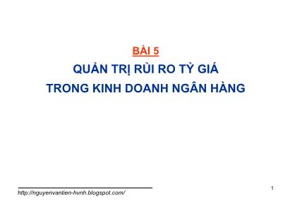 Bài giảng Quản trị rủi ro trong kinh doanh ngân hàng - Bài 5: Quản trị rủi ro tỷ giá trong kinh doanh ngân hàng - Nguyễn Văn Tiến