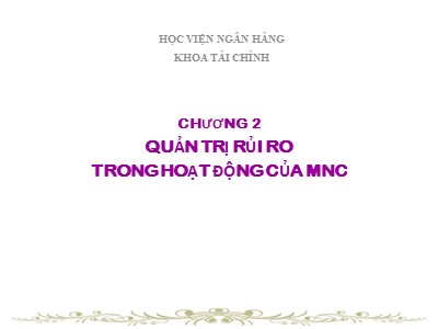 Bài giảng Tài chính công ty đa quốc gia - Chương 2: Quản trị rủi ro trong hoạt động của MNC - Lương Minh Hà