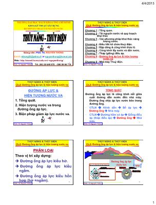 Bài giảng Thủy năng - Điện năng - Chương 8: Đường ống áp lực và hiện tượng nước va - Nguyễn Thống