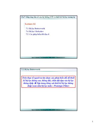 Bài giảng Tín hiệu và hệ thống - Chương 7: Đáp ứng tần số của hệ thống LTI và thiết kế bộ lọc tương tự (Phần 2) - Trần Quang Việt