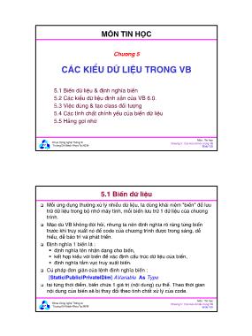 Bài giảng Tin học - Chương 5: Các kiểu dữ liệu trong VB