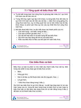 Bài giảng Tin học - Chương 7: Tổng quát về biểu thức VB