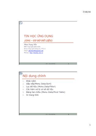 Bài giảng Tin học ứng dụng - Chương 1: Cơ sở dữ liệu - Phan Trọng Tiến