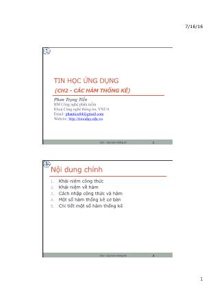 Bài giảng Tin học ứng dụng - Chương 2: Các hàm thống kê - Phan Trọng Tiến