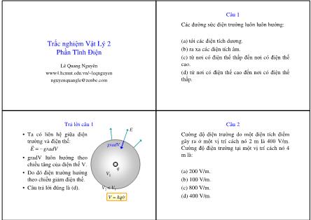 Bài giảng Trắc nghiệm Vật lý 2: Phần: Tĩnh điện - Lê Quang Nguyên