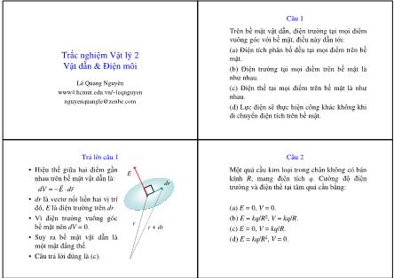 Bài giảng Trắc nghiệm Vật lý 2: Vật dẫn và Điện môi - Lê Quang Nguyên