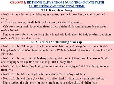Bài giảng Trang thiết bị công trình - Chương 5: Hệ thống cấp và thoát nước trong công trình