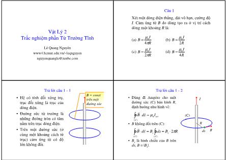 Bài giảng Vật lý 2: Trắc nghiệm phần từ trường tĩnh - Lê Quang Nguyên