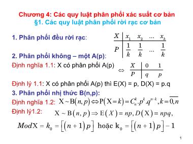 Bài giảng Xác suất thống kê - Chương 4: Các quy luật phân phối xác suất cơ bản