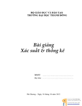 Bài giảng Xác suất và thống kê (Phần 1)