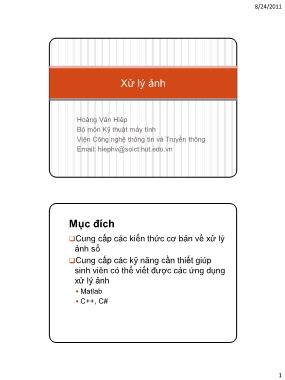 Bài giảng Xử lý ảnh - Chương 1: Giới thiệu chung - Hoàng Văn Hiệp