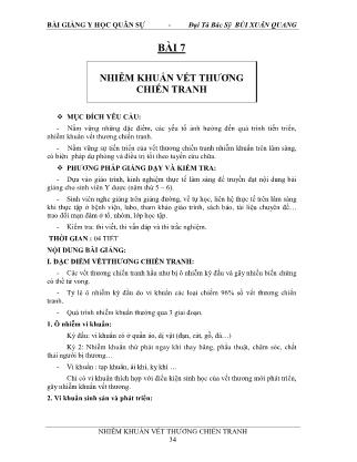 Bài giảng Y học quân sự - Bài 7: Nhiễm khuẩn vết thương chiến tranh - Bùi Xuân Quang