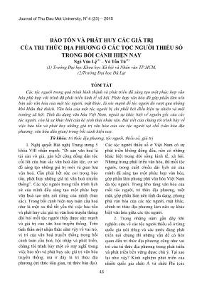 Bảo tồn và phát huy các giá trị của tri thức địa phương ở các tộc người thiểu số trong bối cảnh hiện nay