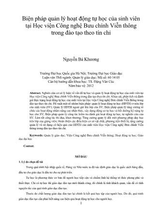 Biện pháp quản lý hoạt động tự học của sinh viên tại Học viện Công nghệ Bưu chính Viễn thông trong đào tạo theo tín chỉ